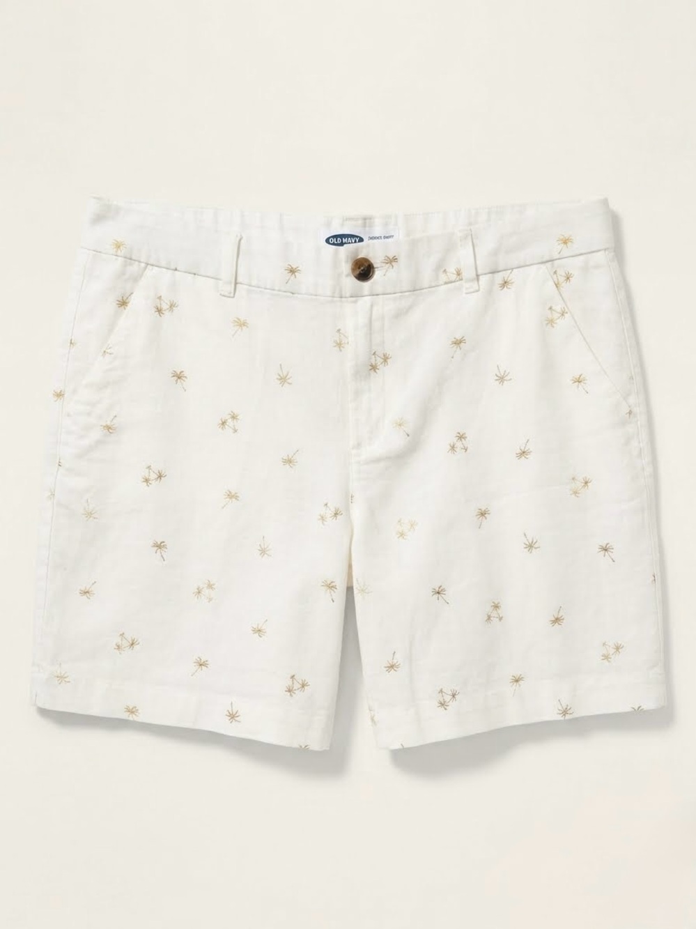 Old Navy Linen Blend Gold Foil Palm Tree Everyday Chino Shorts Sz 14 Vacation